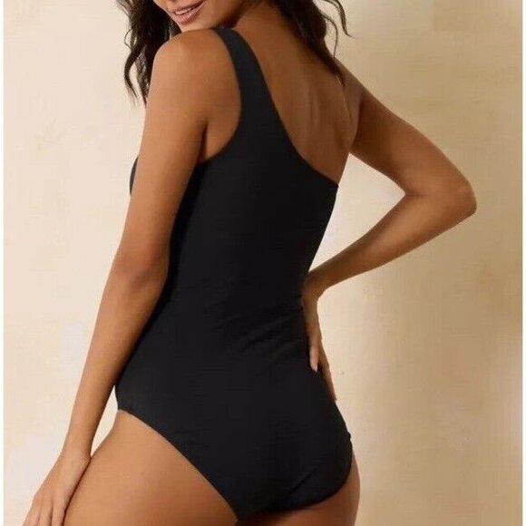 Tommy Bahama sz 4 Swimsuit Black Pearl One Shoulder One Piece Classic Minimalist - Picture 2 of 6